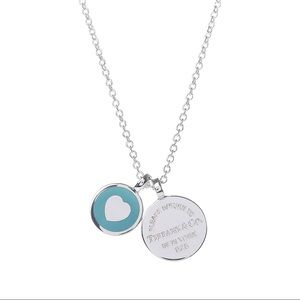 Tiffany & Co. Sterling Silver Double Round Tag Pendant Necklace Blue